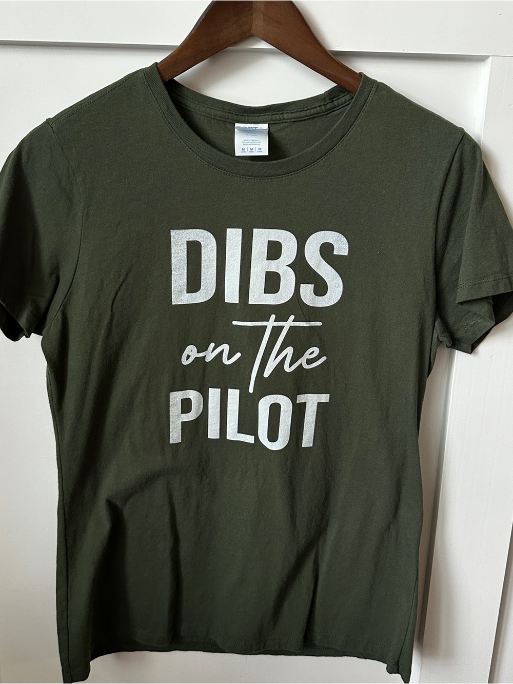 Olive Graphic Tee with "DIBS on the PILOT" Print